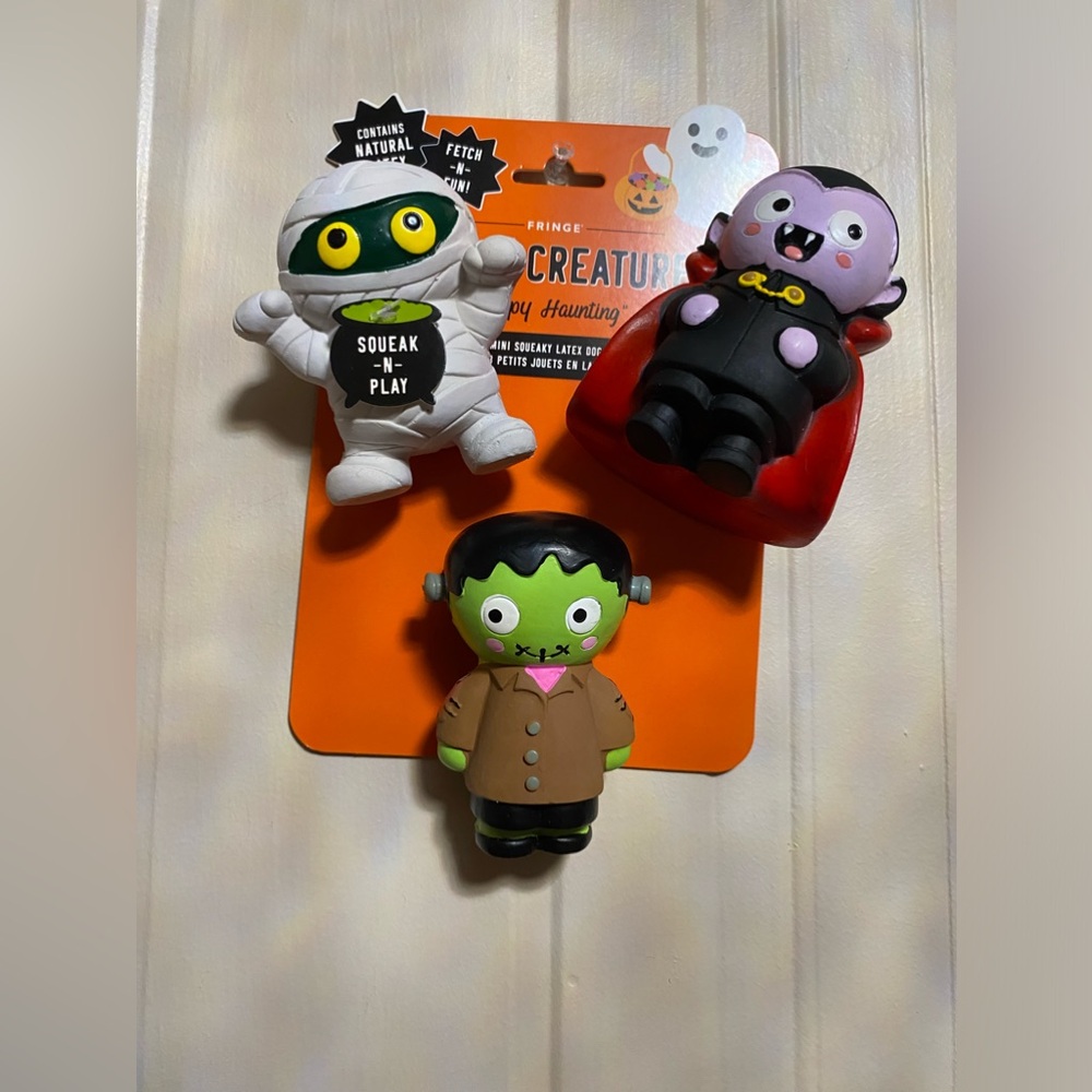 - Brand new Fringe  Spooky Creatures Set Of 3 Little With Squeaker.